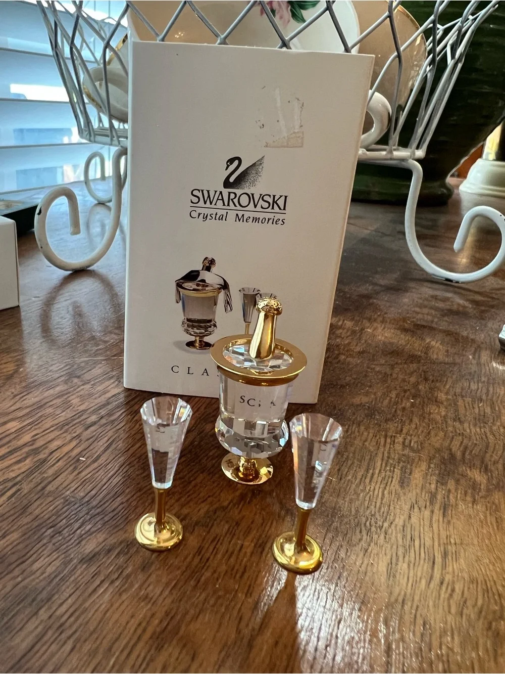 🦋Swarovski Crystal Mini Ice Bucket and Two Glasses in Clear and Gold